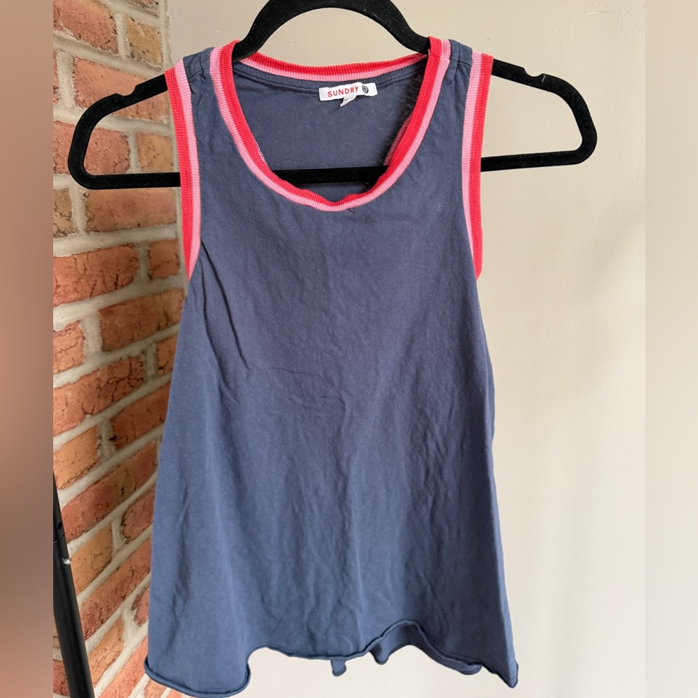 4th of July Patriotic Sundry 100% cotton Navy tank with Pink and red Accents
